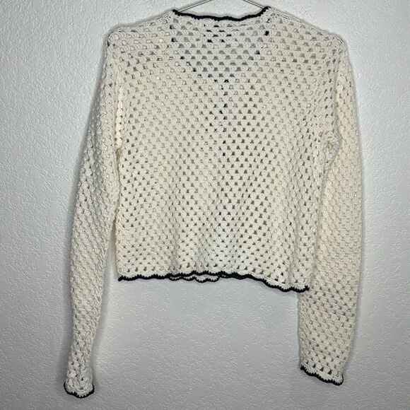 New CARA CARA Roma Cardigan Ivory Navy Crochet Medium - Picture 7 of 14